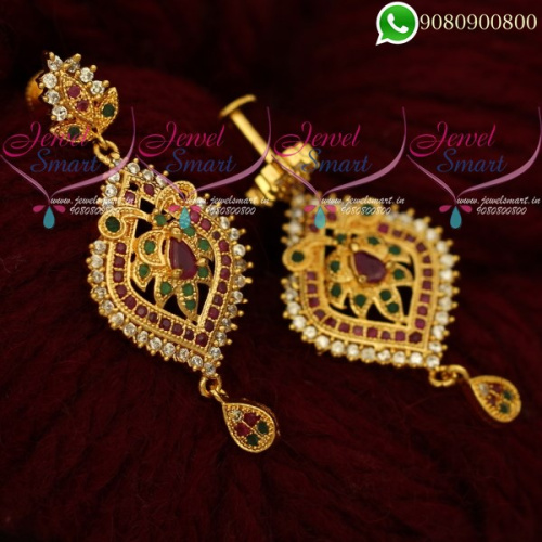 Gold Covering Ruby Emerald Earrings South Indian Screwback Imitation ER20290