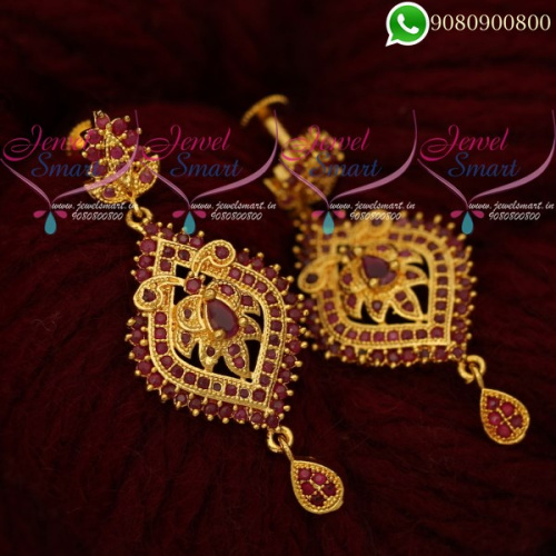 Gold Covering Ruby Earrings South Indian Screwback Imitation Collections ER20291