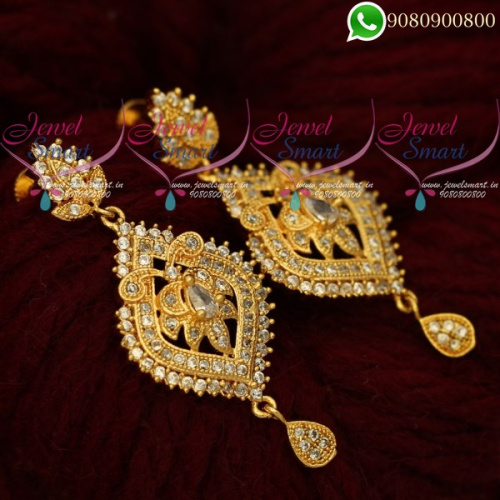 Gold Covering White Stone Earrings South Indian Screwback Imitation ER20289