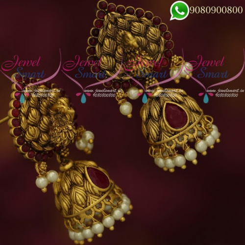 Jhumka Earrings Peacock Jewellery Antique Gold Plated Designs Online J20371R