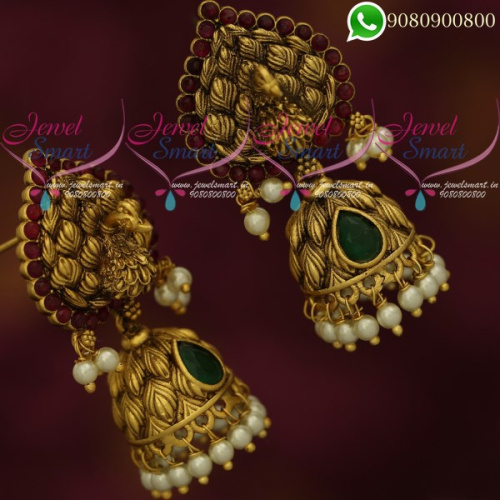 Jhumki Earrings Peacock Jewellery Antique Gold Plated Designs Online J20371