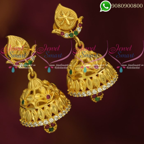 One Gram Gold Jhumki Multi Colour Stones Traditional Jewellery Online J20386