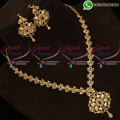 Polki Stones Traditional Necklace Set Gold Plated South Indian Online NL20340