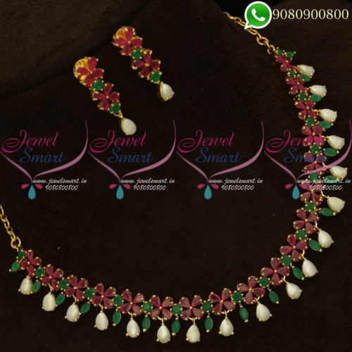 Semi Precious American Diamond Stones Pearl Jaipur Jewellery Set NL20348