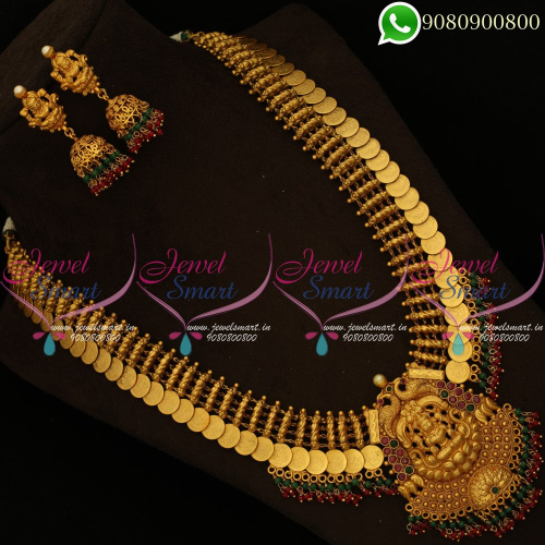 Temple Jewellery Gold Finish Long Necklace Haram Matte Reddish Plated NL20350