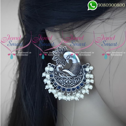 Oxidised Jewellery Silver Earrings Plated Black Stones Online ER20456