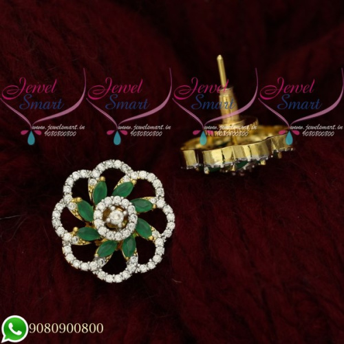 American Diamond Earrings Emerald Green Two Tone Gold Plated ER20526