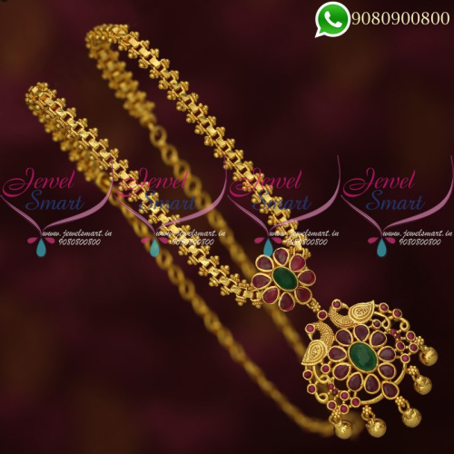 Chain Pendant Set Gold Plated Ruby Emerald AD Stones Online PS20403