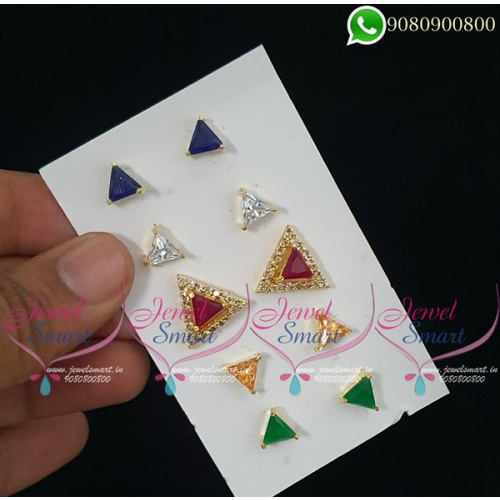 Colour Changeable Ear Studs AD Stones Triangle Shape Design Online ER18646