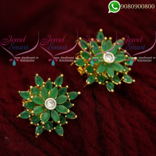 Ear Studs for Women Emerald Stones Latest Jewellery Designs ER20438
