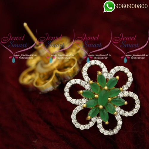 Ear Studs for Women Emerald Stones Floral Jewellery Designs ER20441