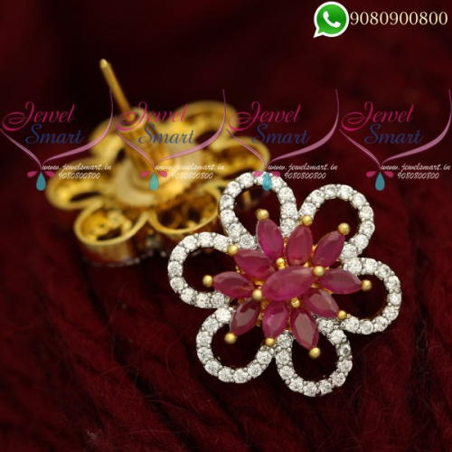 Ear Studs for Women Ruby Stones Floral Jewellery Designs ER20442