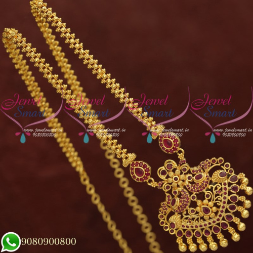 Gold Plated Jewellery Chain Pendant Ruby Stones Peacock Design Online CS20548