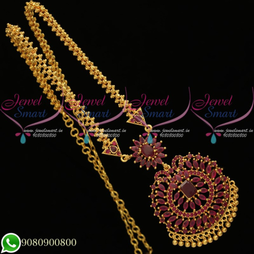 Gold Plated Jewellery Chain Pendant Set Ruby Stones Collections CS20501