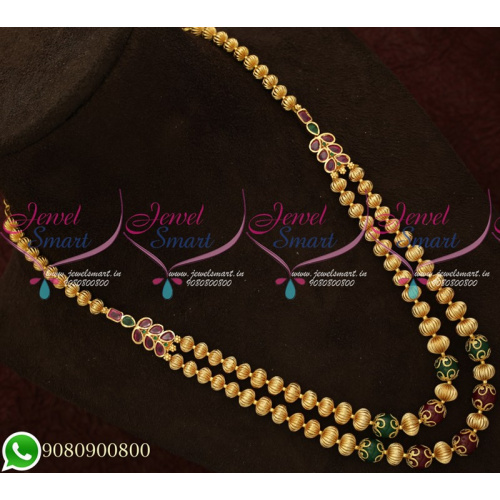 Gold Plated Jewellery Kharbuja Beaded Collections Mugappu Chain Haram NL20549