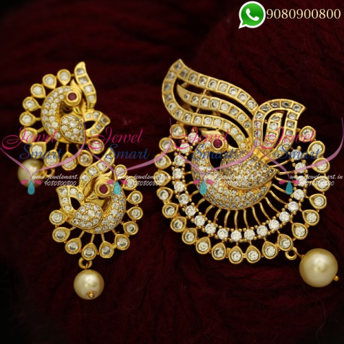 Gold Plated Pendant Set White AD Stone Peacock Jewellery Set PS20490