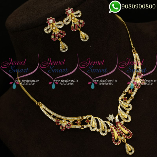 Gold Silver Two Tone Plated Low Price Austrian Stones Magenta Colour Necklace Set NL20443