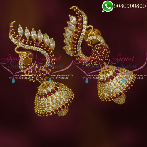 Jhumkas Online AD Ruby White Stones Peacock Classic Jewellery J20063RW