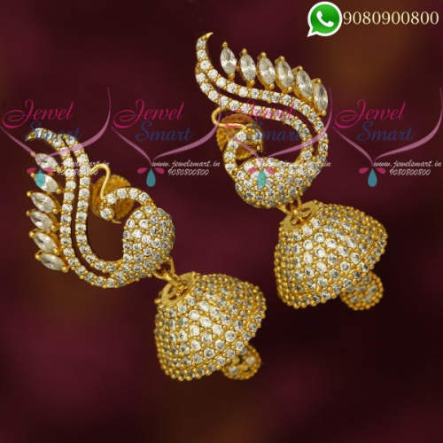 Jhumkas Online White CZ Stones Peacock Classic Imitation Jewellery J20063W