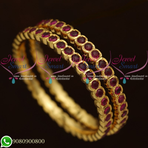 Kemp Stones Gold Finish Real Look Getti Metal South Indian Bangles B20543