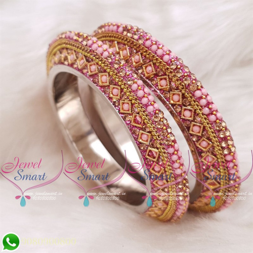 Light Pink Colour Lac Bangles Handmade Brass Base Matching Jewellery B20511