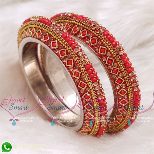 Red Colour Lac Bangles Handmade Brass Base Matching Jewellery B20512