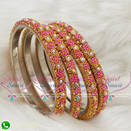 Lac Bangles Pink Colour Indian Jewelry 4 Pieces Set Matching B18680