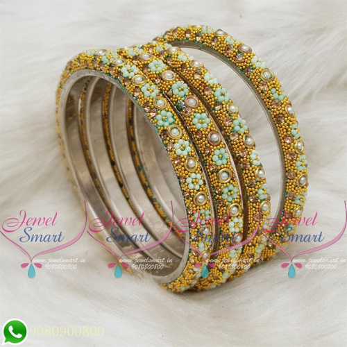 Lac Bangles Pista Green Colour Indian Jewelry 4 Pieces Set Matching B18679