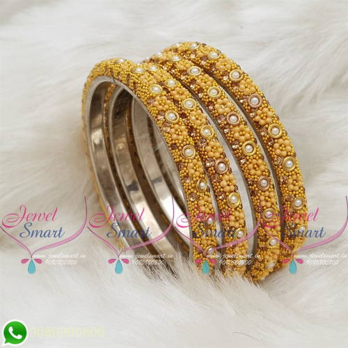 Lac Gala Bangles Indian Jewellery Yellow Colour 4 Pieces Set Matching B18684