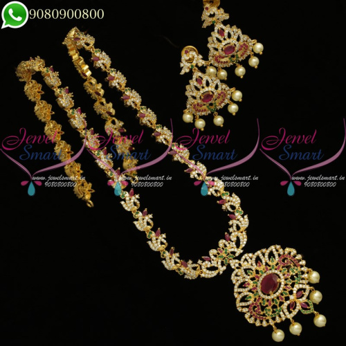 Long Necklace Haram Peacock Design AD Jewellery For Sarees NL20476