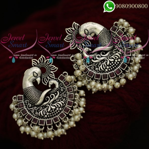 Silver Plated Earrings Big Size Oxidised Jewellery Ruby Stones Online ER20437