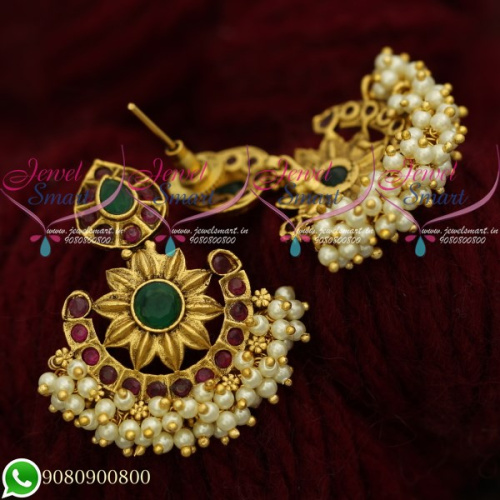 Pearl Earrings Antique Gold Plated Ruby Emerald Stones Online ER20611