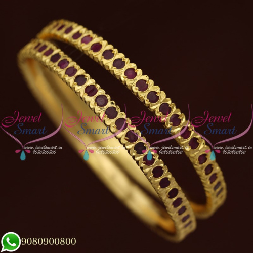 Ruby Stones Gold Finish Bangles Thick Metal Imitation Jewellery Shop Online B20617