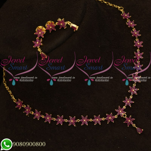 Ruby Stones Star Necklace Traditional Gold Plated Jewellery Designs NL20522