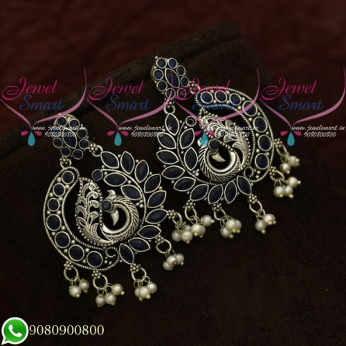 Silver Plated Earrings Peacock Oxidised Fashion Jewellery Shop Online ER20588