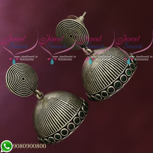 Silver Plated Jhumka Earrings Green Oxidised Jewellery Shop Online J20595