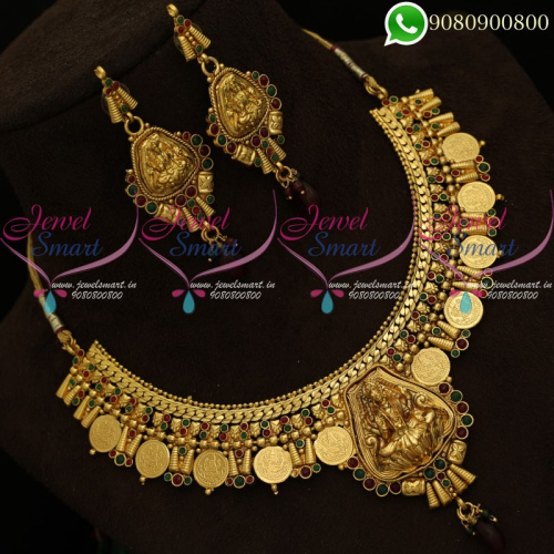 NL20446 Temple Jewellery Coin Necklace Antique Gold Plated Ethnic Collections Online