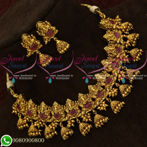 Temple Jewellery Jhumka Necklace Antique Gold Plated Shop Online NL20587