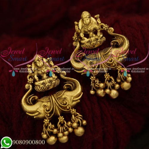 Temple Jewellery Lakshmi Ear Studs Antique Gold Plated Traditional Designs ER20622