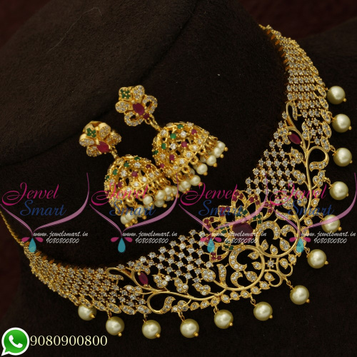 Choker Necklace American Diamond Stones Jewellery Set New Designs Online NL20638