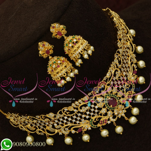 Choker Necklace American Diamond Stones Bridal Jewellery Shop Online NL20639
