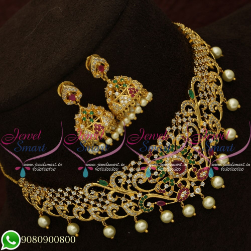 Choker Necklace American Diamond Stones Wedding Jewellery Designs Online NL20640