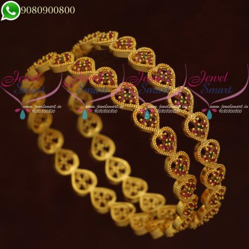 Gold Plated Bangles South Jewellery Designs Ruby Emerald Stones B20681