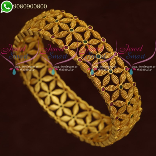 Gold Plated Bangles Broad Ruby Stones Floral Jewellery Designs Online B20683