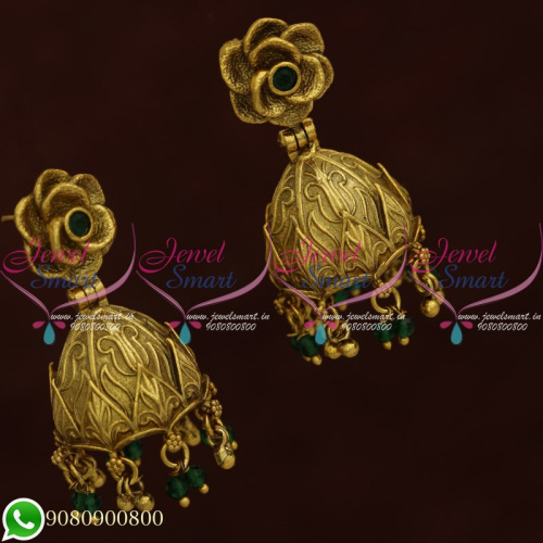 Indian Jhumka Earings Online Shopping Antique Jewellery Green Stones J20652