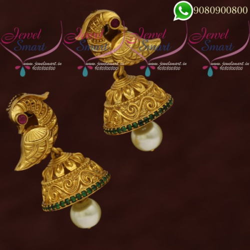 Jhumki Earrings Gold Plated Jewellery Small Size Matte Antique New J20712