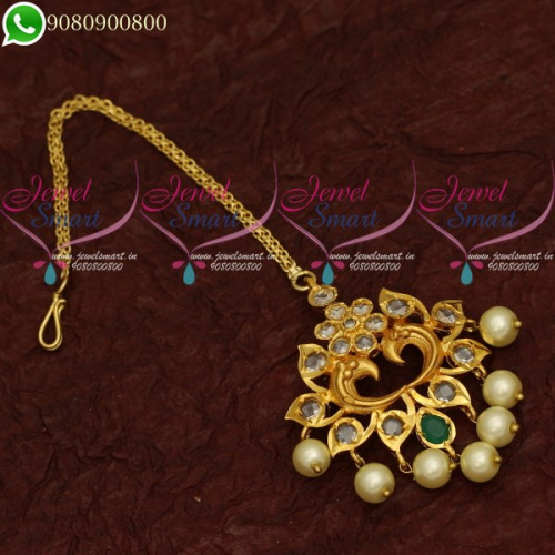 Maang Tikka Simple Design Polki Emerald Stones Chutti New Design M20673