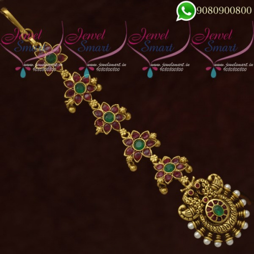 Maangtikka Antique Gold Plated Jewellery Ruby Emerald AD Stones M20726