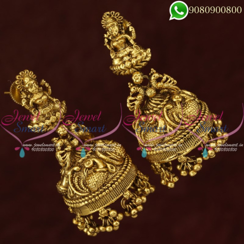 Temple Jewellery Jhumka Earrings Antique Gold Plated Traditional Designs J20757
