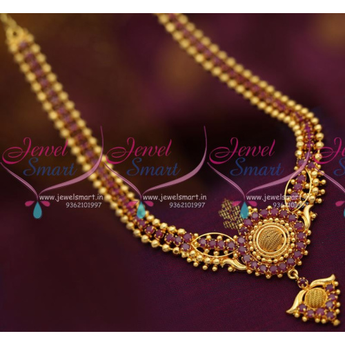 NL6646 Fancy Beads Mala Jewellery Ruby Stone Latest Necklace Set Online